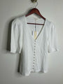 Nation LA 100% Cotton Jen Gold Button Down Puff Sleeve Top in White