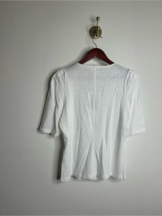 Nation LA 100% Cotton Jen Gold Button Down Puff Sleeve Top in White