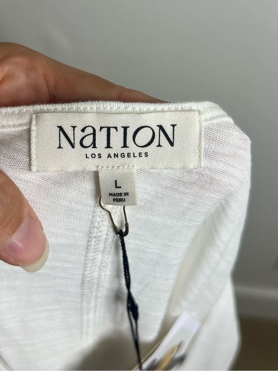 Nation LA 100% Cotton Jen Gold Button Down Puff Sleeve Top in White