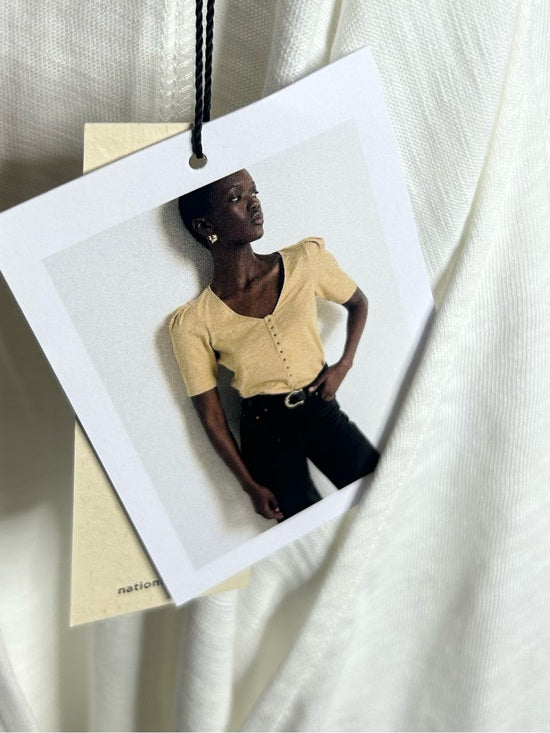 Nation LA 100% Cotton Jen Gold Button Down Puff Sleeve Top in White