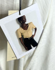 Nation LA 100% Cotton Jen Gold Button Down Puff Sleeve Top in White