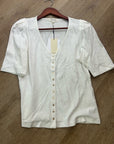 Nation LA 100% Cotton Jen Gold Button Down Puff Sleeve Top in White