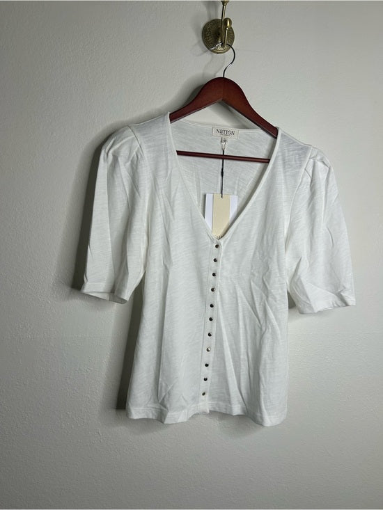 Nation LA 100% Cotton Jen Gold Button Down Puff Sleeve Top in White