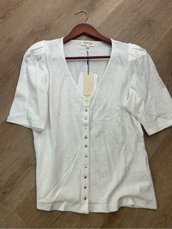 Nation LA 100% Cotton Jen Gold Button Down Puff Sleeve Top in White