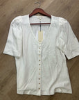 Nation LA 100% Cotton Jen Gold Button Down Puff Sleeve Top in White