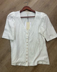 Nation LA 100% Cotton Jen Gold Button Down Puff Sleeve Top in White