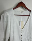 Nation LA 100% Cotton Jen Gold Button Down Puff Sleeve Top in White