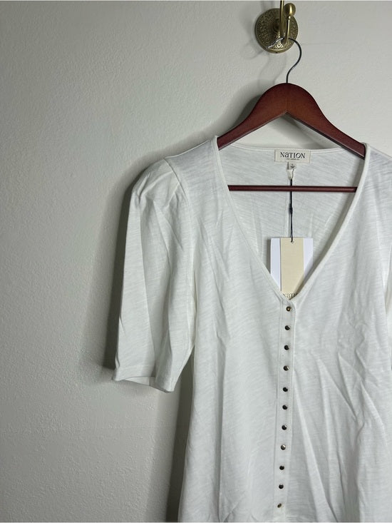 Nation LA 100% Cotton Jen Gold Button Down Puff Sleeve Top in White