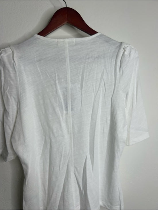 Nation LA 100% Cotton Jen Gold Button Down Puff Sleeve Top in White