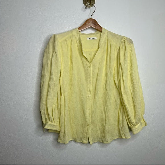 Masscob Masscob 100% Cotton Gauze Yellow Button Down Blouse - Cotton