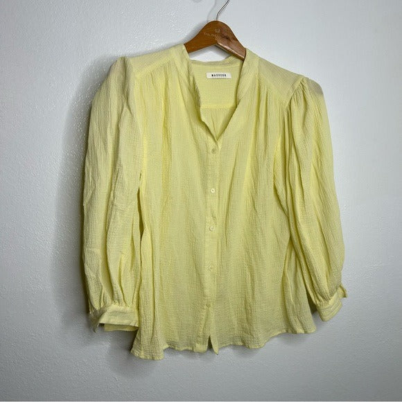 Masscob Masscob 100% Cotton Gauze Yellow Button Down Blouse - Cotton