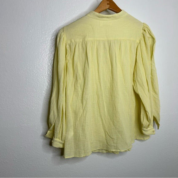 Masscob Masscob 100% Cotton Gauze Yellow Button Down Blouse - Cotton