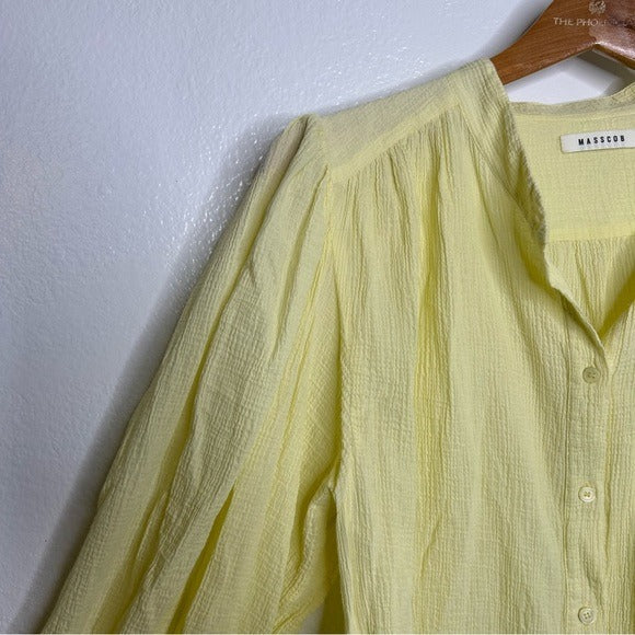 Masscob Masscob 100% Cotton Gauze Yellow Button Down Blouse - Cotton