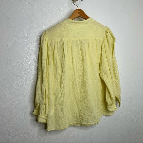 Masscob Masscob 100% Cotton Gauze Yellow Button Down Blouse - Cotton