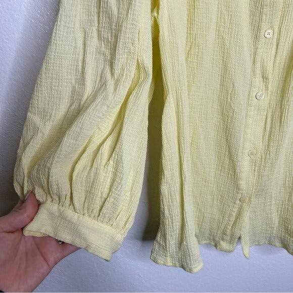 Masscob 100% Cotton Gauze Yellow Button Down Blouse