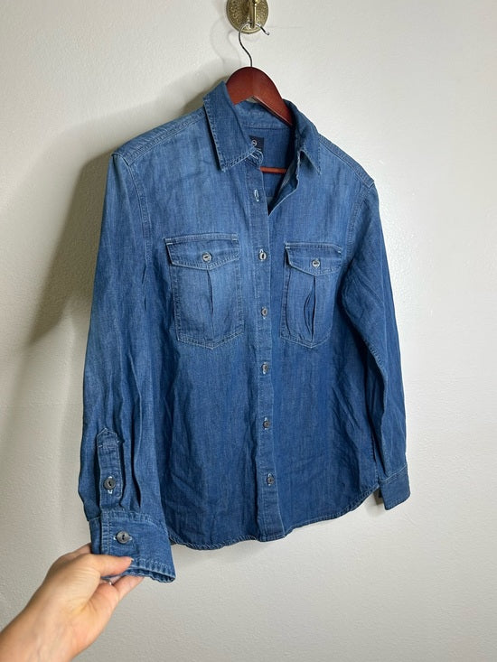AG 100% Cotton Denim Long Sleeve Button Down Collared Ana Shirt