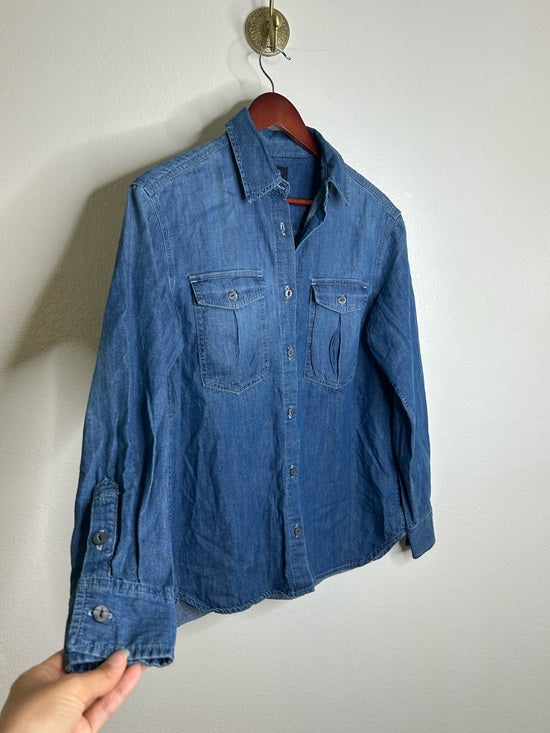 AG 100% Cotton Denim Long Sleeve Button Down Collared Ana Shirt