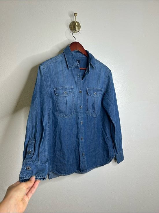 AG 100% Cotton Denim Long Sleeve Button Down Collared Ana Shirt