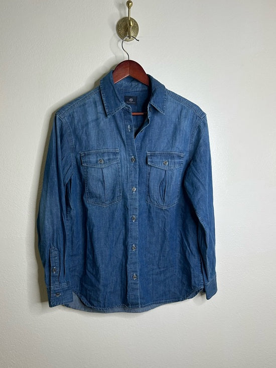 AG 100% Cotton Denim Long Sleeve Button Down Collared Ana Shirt