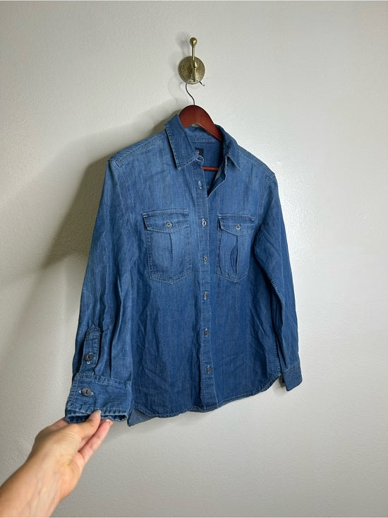 AG 100% Cotton Denim Long Sleeve Button Down Collared Ana Shirt