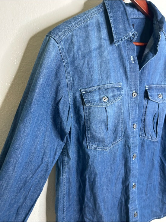 AG 100% Cotton Denim Long Sleeve Button Down Collared Ana Shirt