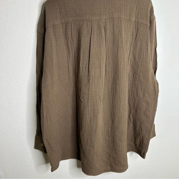 MATE The Label 100% Organic Cotton Gauze Button Down Shirt Brown Tan