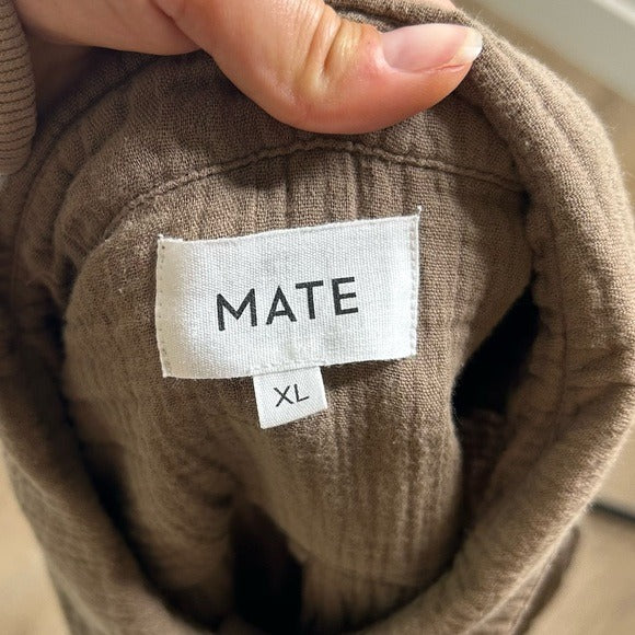 MATE The Label 100% Organic Cotton Gauze Button Down Shirt Brown Tan