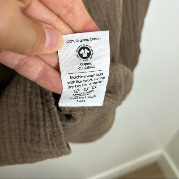 MATE The Label 100% Organic Cotton Gauze Button Down Shirt Brown Tan
