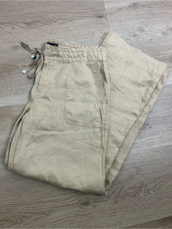 Ralph Lauren 100% Linen Wide Leg Drawstring Pull on Pant in Birch Tan