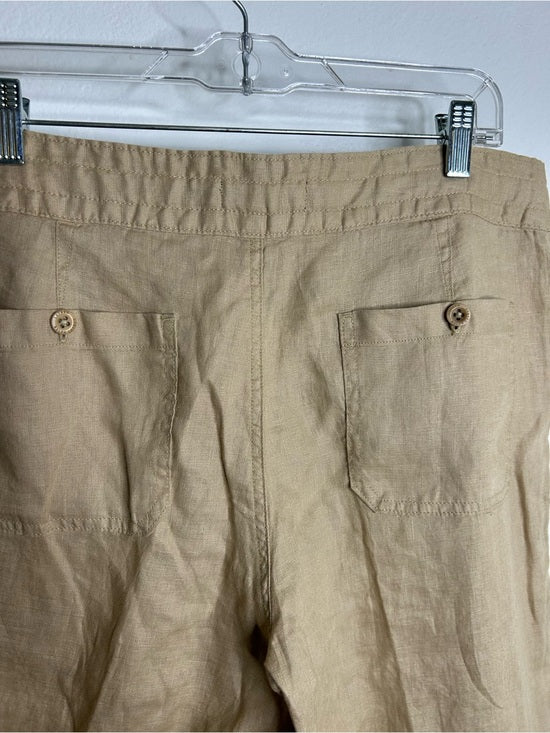 Ralph Lauren 100% Linen Wide Leg Drawstring Pull on Pant in Birch Tan