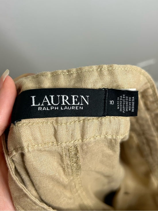 Ralph Lauren 100% Linen Wide Leg Drawstring Pull on Pant in Birch Tan