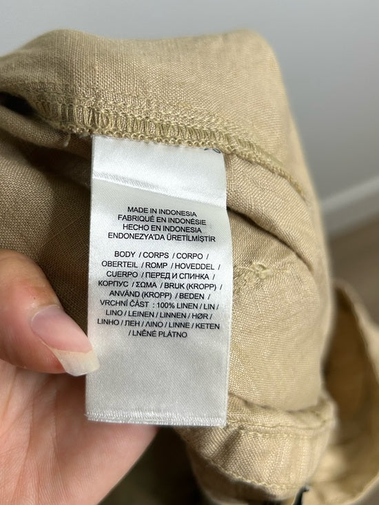 Ralph Lauren 100% Linen Wide Leg Drawstring Pull on Pant in Birch Tan