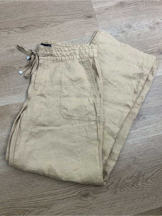 Ralph Lauren 100% Linen Wide Leg Drawstring Pull on Pant in Birch Tan