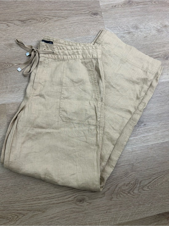 Ralph Lauren 100% Linen Wide Leg Drawstring Pull on Pant in Birch Tan