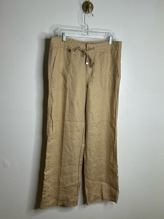 Ralph Lauren 100% Linen Wide Leg Drawstring Pull on Pant in Birch Tan