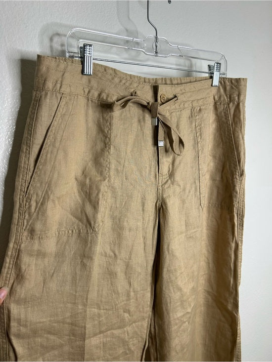 Ralph Lauren 100% Linen Wide Leg Drawstring Pull on Pant in Birch Tan