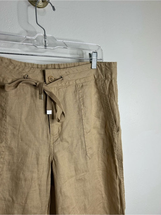 Ralph Lauren 100% Linen Wide Leg Drawstring Pull on Pant in Birch Tan