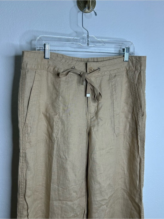 Ralph Lauren 100% Linen Wide Leg Drawstring Pull on Pant in Birch Tan