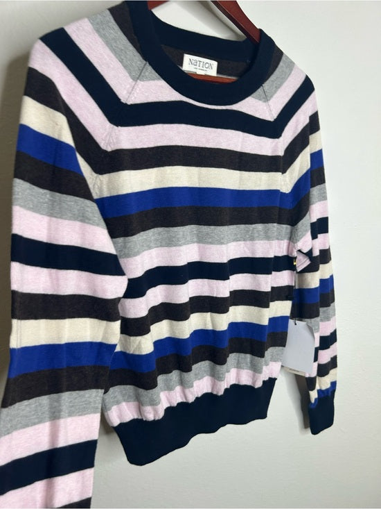 Nation LA Cotton Cashmere Yanni Knit Striped Sweater in Blush Vintage Stripe