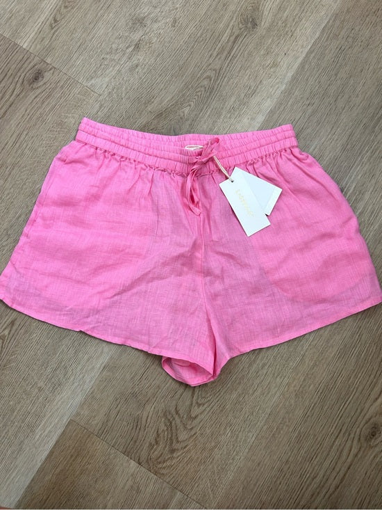 L*Space 100% Linen Pink Drawstring Pull on Bright Pink Shorts