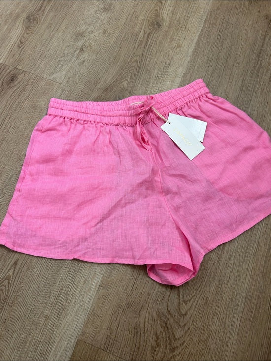 L*Space 100% Linen Pink Drawstring Pull on Bright Pink Shorts