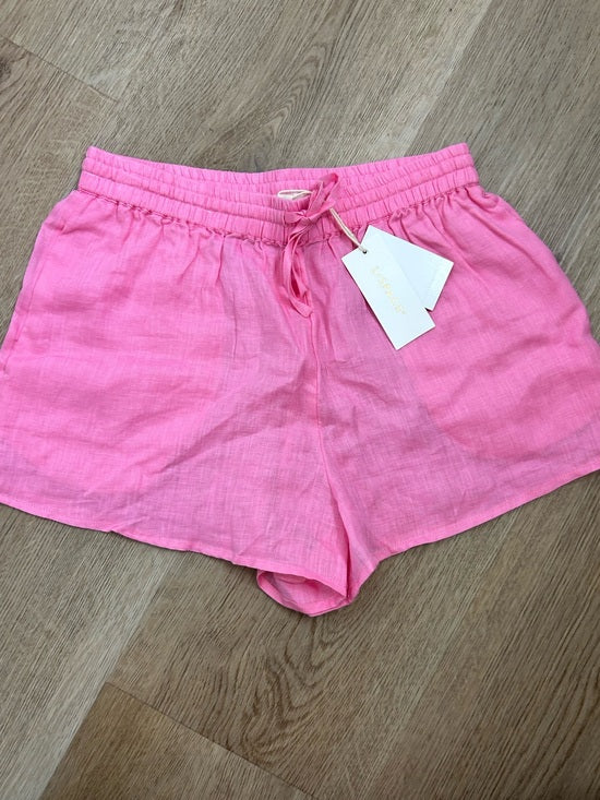 L*Space 100% Linen Pink Drawstring Pull on Bright Pink Shorts
