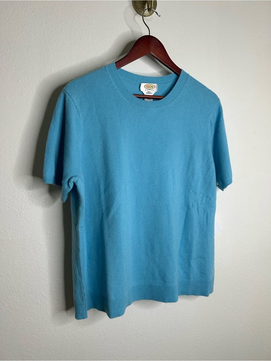 Vintage Talbots 100% Cashmere Blue Short Sleeve Knit T- Shirt Top