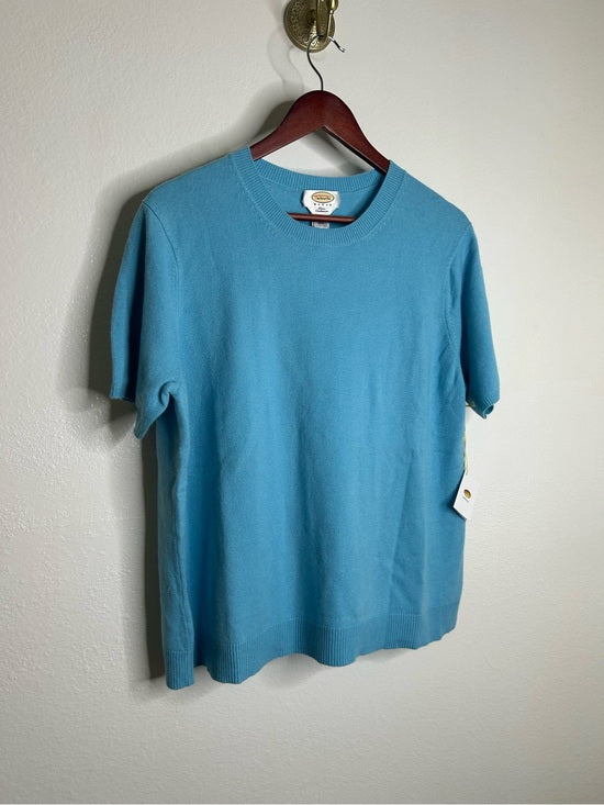Vintage Talbots 100% Cashmere Blue Short Sleeve Knit T- Shirt Top