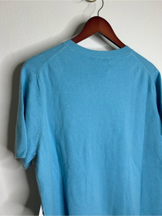 Vintage Talbots 100% Cashmere Blue Short Sleeve Knit T- Shirt Top
