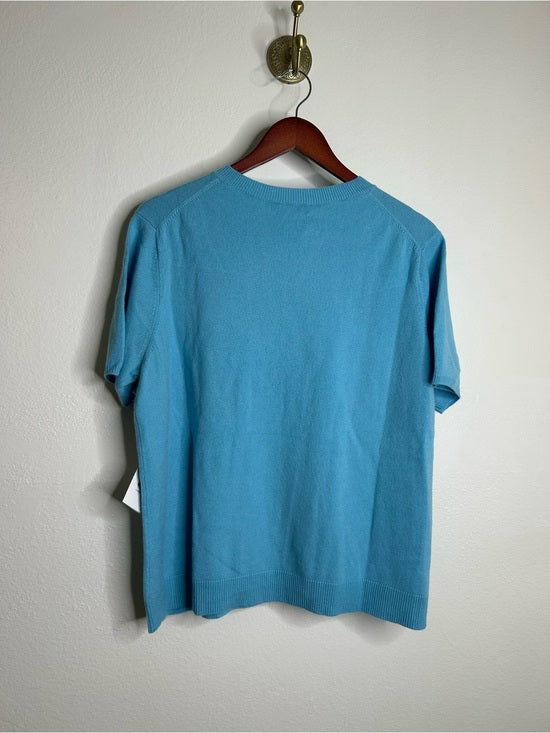 Vintage Talbots 100% Cashmere Blue Short Sleeve Knit T- Shirt Top