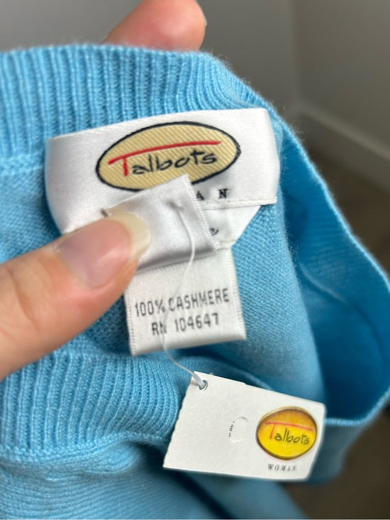 Vintage Talbots 100% Cashmere Blue Short Sleeve Knit T- Shirt Top