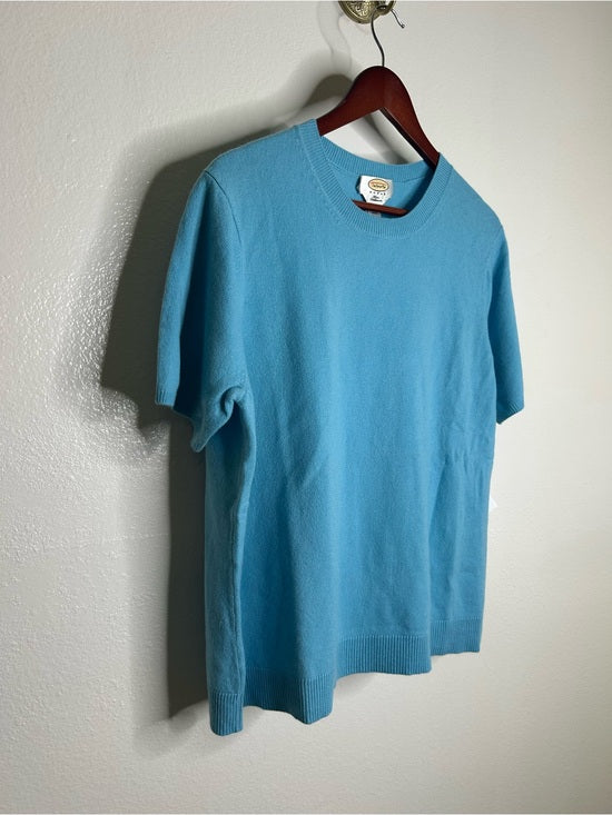 Vintage Talbots 100% Cashmere Blue Short Sleeve Knit T- Shirt Top
