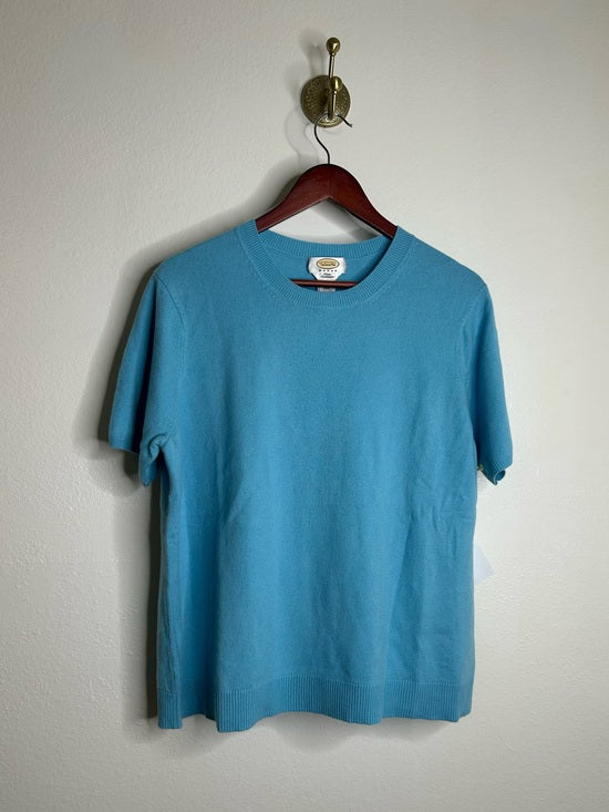 Vintage Talbots 100% Cashmere Blue Short Sleeve Knit T- Shirt Top