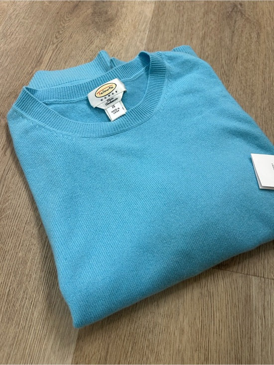 Vintage Talbots 100% Cashmere Blue Short Sleeve Knit T- Shirt Top